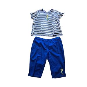 Quacker Factory by Jeanne Bice 2 PC Sequin Anchor Striped Shirt Capri Set Plus